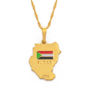 Sudan Necklace - Gold Map Of Sudan Necklace Sudan Flag Pendant Sudanese Juba Jewelry